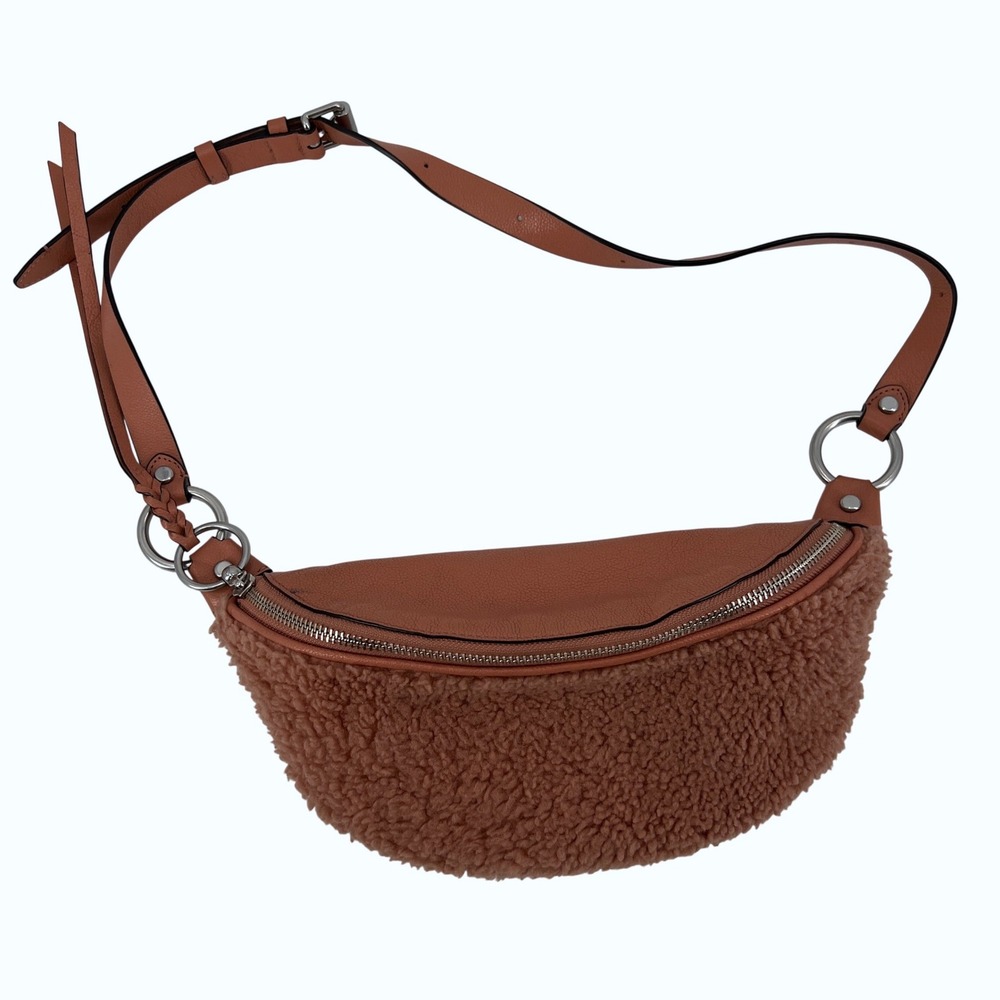 Rebecca Minkoff Shearling Sling Leather Belt Bag Fanny Pack Dusty Peach - Picture 2 of 10